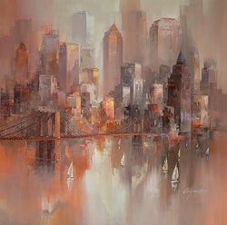 View Over Brooklyn Bridge by Wilfred - Original Painting on Box Canvas sized 30x30 inches. Available from Whitewall Galleries
